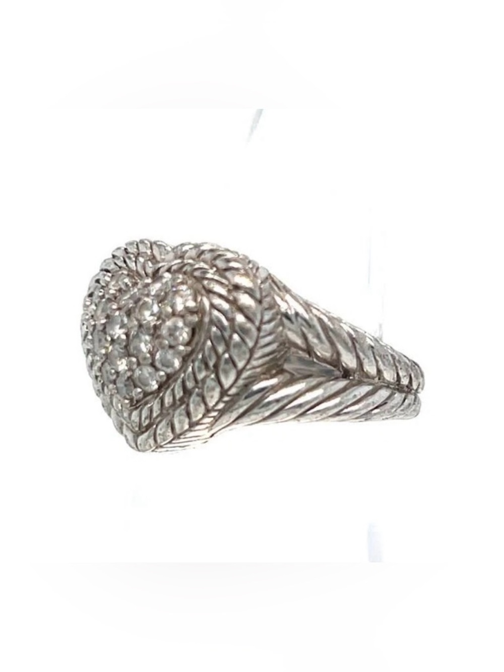 Retired EUC-Judith Ripka Sterling Silver 925 CZ Heart shaped w/Rope Style Trim - Picture 2 of 8